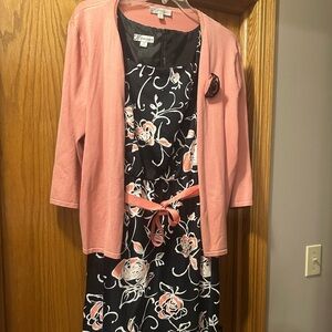 Floral Dress with Pink Cardigan